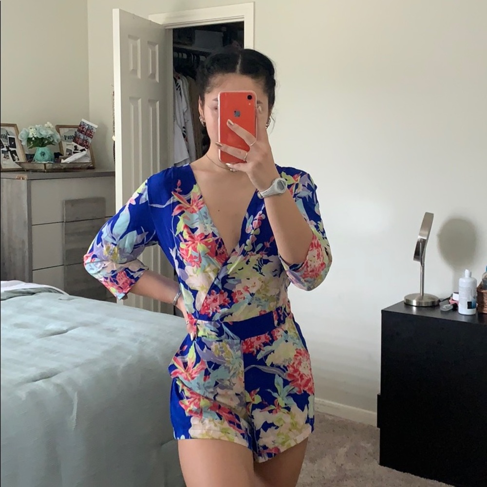 Floral Romper with Quarter Sleeves